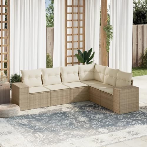Rantry 6-TLG. Gartenmöbel Set mit Kissen Gartensofa Balkonmöbel Loungesofa Gartenlounge Rattansofa Modular Ecksofa Ecklounge Sofagarnitur Sitzgruppe Loungemöbel Beige Poly Rattan