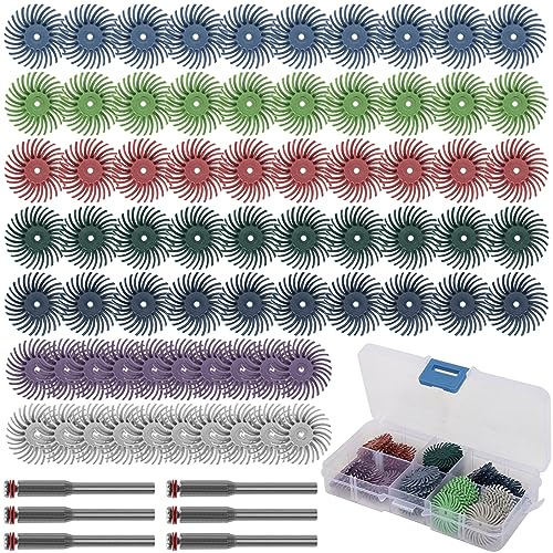 NuoDunco Lot de 76 disques abrasifs à poils radiaux pour brosse abrasive et polissage avec tige de 1/8 pour outils rotatifs de nettoyage de finition