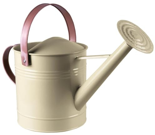 Cream 4.5L Metal Watering Can with Detachable Sprinkler Nozzle & Pink Handle – Colourful Indoor Outdoor Home Garden Water Bucket Tool for Plants, Houseplant, Flowers, Lawn - H30 x W20 x D43cm
