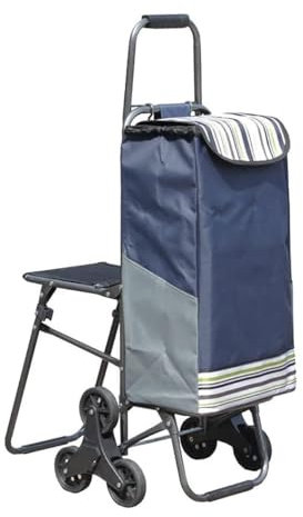 ASHSDI Carrello per la Spesa, Carrello della Spesa 33L con 6 Ruote con Seduta Pieghevole Rimovibile Carrello della Spesa Anziani Saliscale Supermercato Resistente e Pieghevole(Blue)