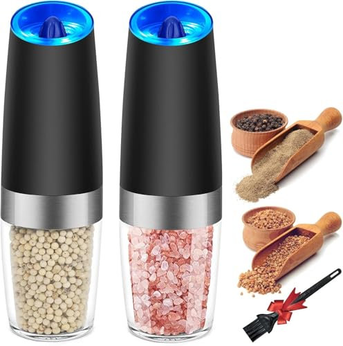 Set macina sale e pepe elettrico, automatico a gravità, macinapepe con grossolanità regolabile, saliera e pepiera, alimentato a batteria con luce LED, funzionamento con una sola mano