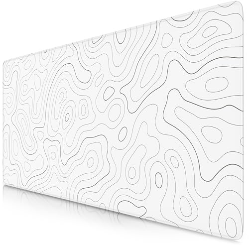 TITANWOLF - XXL Speed Gaming Mauspad 900 x 400mm - XXL Mousepad - Tischunterlage Large Size - verbessert Präzision und Geschwindigkeit - Topography White