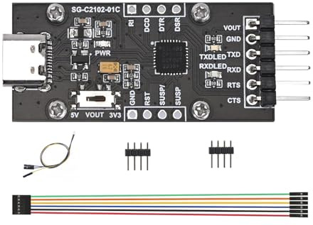 CP2102 USB to UART TTL Serial Converter, USB Type-C Adapter Module, 3.3V/5V Switchable, with TX/RX/Power LED, Compatible with Windows/Linux/macOS, for Arduino and Raspberry Pi