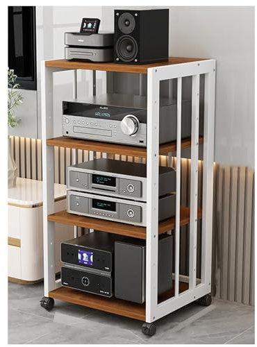 HiFi Rack, 4-lagiger, Abnehmbarer Audioständer, Media-Player-Ständer, verstellbares, offenes Lagerregal, Standregalschrank für Zuhause/Büro/Audio-Video/DJ/Theater (Eiche)