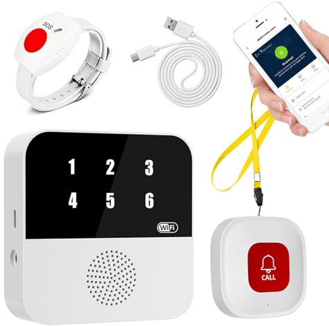 Pulsante di Emergenza per Anziani Senza Fili - Compatibile con Tuya Smart/Smart Life, Wi-Fi 2.4 GHz - SOS Alarm Set per Interni