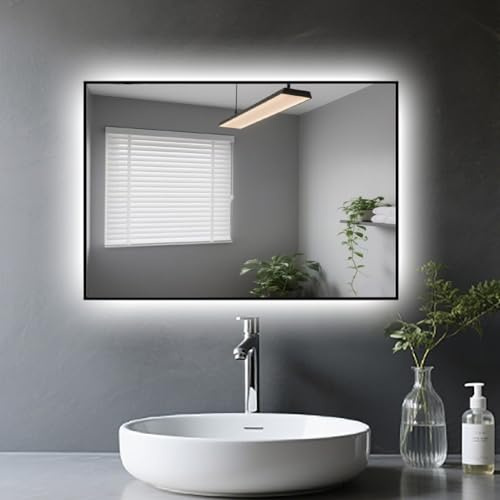 LaapDak LED Badspiegel mit Beleuchtung 45x65cm,Wandspiegel für Badezimmer,IP54 Wassergeschützt,Kaltweiß 6500K,Rechteckig,Energiesparlichtspiegel