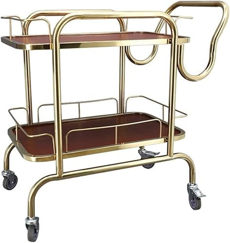 Luxuriöser Servierwagen aus Holz und Metall, 2 Etagen, mit feststellbaren Rädern, für Zuhause, Küche, Hotel
