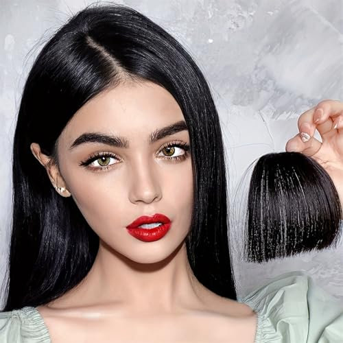 SaryEdge Fake Bangs Air Bangs Haarstyling-Tools Clip-In-Haarverlängerung Echthaarfransen Natürliches Haarteil Damen Clip-In-Pony Pony Haarclip-Verlängerungen(Schwarz