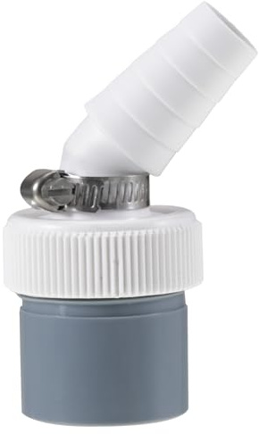 Waschmaschine Abfluss Adapter, Trockner, Waschmaschine, Geschirrspüler - Winkel Maschinenanschluss Abfluss, von 18-24 mm Eingangsstutzenund Abgang 40mm Rohr mit Schlauchschelle
