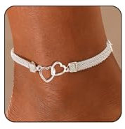BelleVive Fußkettchen mit Doppelherz – Silberfarbener, wasserdichter Diamant-Strass für Damen, silber fußkettchen summer anklets fußschmuck fußkette silber 925 für Frauen