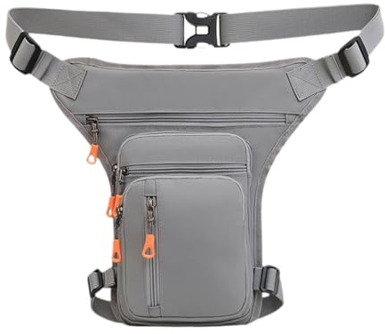 Fenteer Beintasche Motorrad Hüfttasche, Herren Damen Multitaschen Beinbeutel, Taktische Tasche Gürteltasche Outdoor-Werkzeugtasche für Wandern Reiten,Seite Reißverschluss Grau