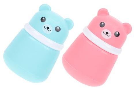 Healvian 2 Stück-pack Babypuder Aufbewahrungsbox Bärenform Auslaufsicherer Puderquasten Behälter Tragbar für Körper und Gesichtspuder Passend für Losen Babypuder Pink Blau