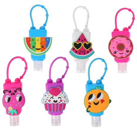 LIFKOME 6 Stück 30ml Silikon Kinderflaschen mit Auslaufsicherem Design und Silikonhaken Tragbare Reise Flüssigkeitsbehälter für Kinder zum Aufhängen Am Kinderwagen oder Zufällige Farbe