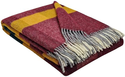 STTS International Coperta in lana vergine, 100% lana vergine, disponibile in diversi colori, plaid, 140 x 200 cm, Tirolo (verde senape, rosso (quadrati)