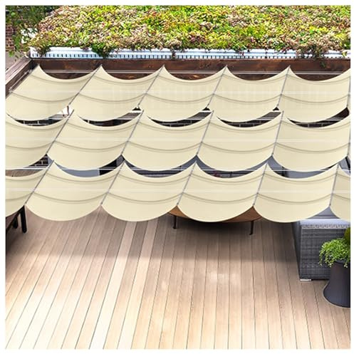 Voile d'ombrage rétractable en polyéthylène haute densité résistant aux UV pour pergola, toile d'ombrage pour extérieur, beige, 3,2 x 14 m (l x L)