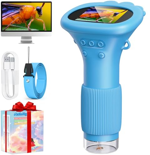 Microscopio per bambini, Ashfly 1000X microscopio tascabile con schermo IPS da 2,0 USB Microscope lente d'ingrandimento, 8 luci LED, collegamento a PC, mini microscopio per bambini per Pasqua