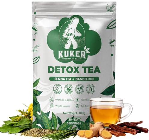 KUKER Detox Loose Leaf Tea 100g – Senna & Dandelion Root Detox Tea for Weight Loss – Herbal Tea Detox for Digestion & Cleansing – Slimming Tea with Ginger & Fennel – Constipation Relief for Adults