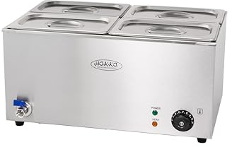 Hakka Bain-Marie Professionnel avec 4 x GN1/4, Chauffe-Plats Électrique Professionnel avec Robinet de Vidange pour Buffet/Traiteur/Restaurant, Température réglable 30-85 °C