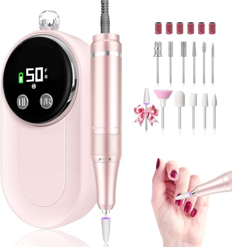 FLORAVIC High Speed Nail Drill for Acrylic Removal, 50,000 RPM Pro E-File with LCD, Bits Kit & Anti Slip Pad, MG101L Quick Gel Removal, Precise Shaping, Portable for Nail Art Practice & Salon Use