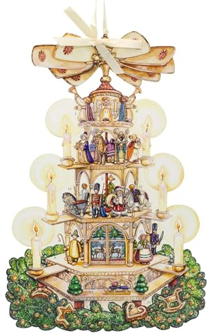 Christmas Pyramid Advent Calendar | Large Traditional Picture Advent Calendar with Nutcrackers, Santa & Woodland Scenes - 56x38cm