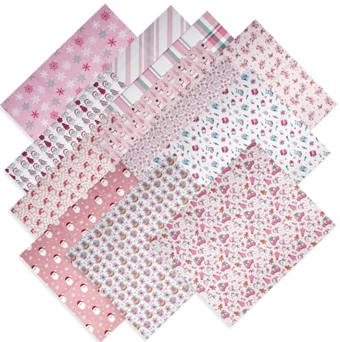 Baumwollstoffbündel, Weihnachtsmotiv, Rosa, 45 x 55 cm, Weihnachtsbaum, Weihnachtsmann, Schneemann, Nähstoffe für Quilten, festliche Bastelarbeiten und DIY-Urlaubsprojekte, 12 Stück