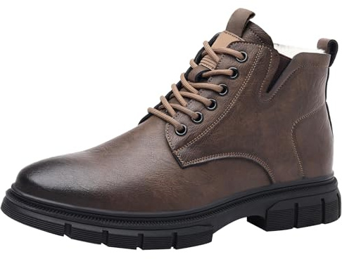 Generisch Black Winter Boots Men's Lined Snow Boots Faux Leather Waterproof Winter Boots Thick Sole Lace-up Shoes Winter Warm Ankle Boots Outdoor Hiking Boots for Hiking, brown, 9.5 UK