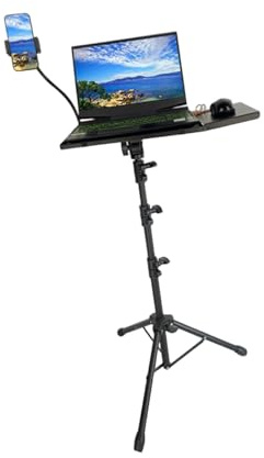 FHGSPQWM Soporte de proyector de pie ajustable de alta resistencia, capacidad de peso de 55 libras, base de trípode plegable, almohadilla de goma antideslizante, soporte ajustable para computadora