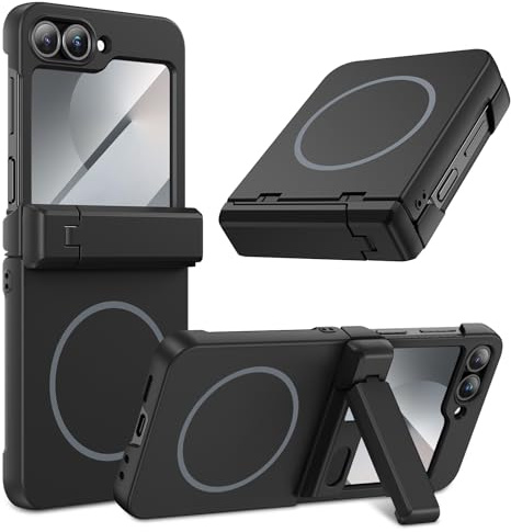 HWeggo Fodral för Galaxy Z Flip 7 FE/6, [Kompatibelt med MagSafe] Gångjärnsskydd, dolt fällbart stativ och inbyggt skärmskydd, trådlös laddning, stötsäkert fodral