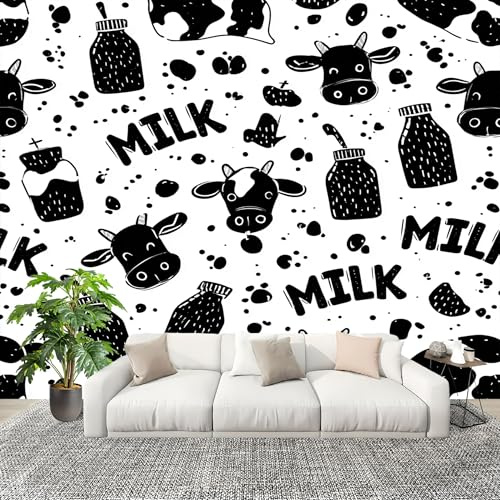 Mural Papel Pintado 3D 400x280cm Dibujos Animados Animales Vacas Fotomurales Tejido No Tejido Antiarrugas Póster Blanco Murales Fotográfico Moderno Decoración de Paredes