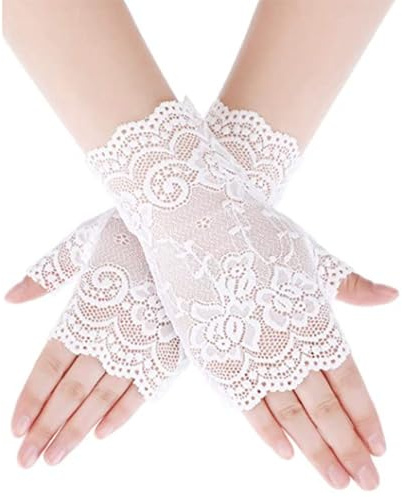 Guantes cortos de encaje para mujer guantes blancos Vintage Encaje Nupcial Boda Opera guantes sin dedos guantes dedos cortados Guantes Damas Accesorios de Ropa(Blanco)