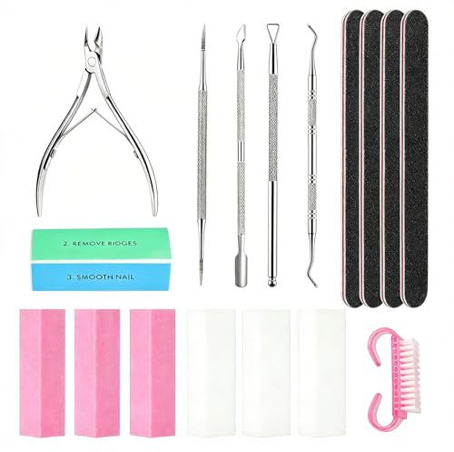 17 Stück Nagelfeilen Maniküre Set, Buffer für Nägel, Nagelfeile 100/180, Edelstahl Nagelhautschieber, Nagelzange, 4-in-1 Nagelfeile, Nagelfeilen Set für Gelnägel & Naturnägel, für Zuhause & Salon