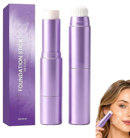 Face Foundation Stick,2-in-1 Cream Makeup Stick with Built-In Brush,Lightweight Matte Concealer Foundation Stick,Lightweight Buildable Coverage,Hydrating & Moisturising for All Skin Types (Natural)