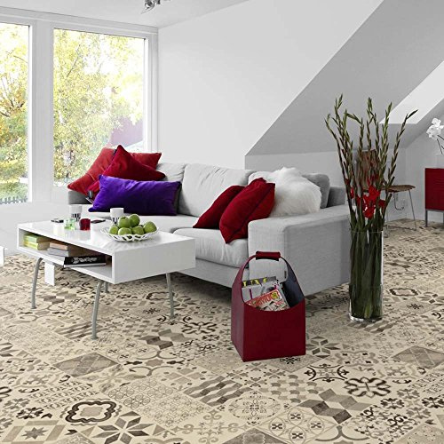 livingfloor® PVC Bodenbelag Shabby Retro Fliesenoptik Mediterran Schwarz/Weiss 2m Breite, Länge variabel Meterware, Größe: 3.00x2.00 m