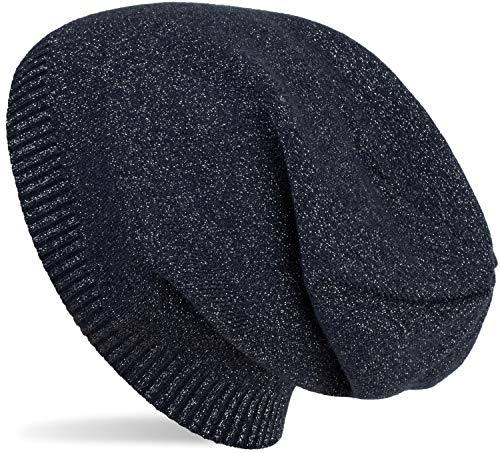 styleBREAKER Damen Feinstrick Beanie Mütze Glitzer | Elastische Passform für Erwachsene, 22 cm Bundweite (ungedehnt), bequemer Slouch-Schnitt, weiches formstabiles Material.