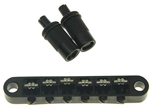 KAISH Black Guitar Roller Saddle Bridge Tune-O-Matic Bridge for Epi Les Paul,SG,Dot,Bigsby Guitar with M8 Threaded Posts | 6,3 mm Pfostenlöcher, M8-Gewindepfosten, reduziert Saitenbruch, verbessert Sustain und Stimmstabilität