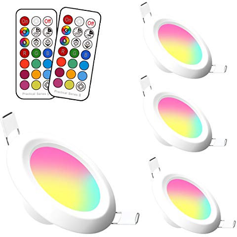 Jayool LED Spots Encastrables Rond 5W, Luminaires Encastrés Plafonnier, 3 Pouces Couleur Changeante avec Télécommande et Minutage, Blanc Froid (5700K), Lot de 4