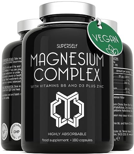 Magnesium Complex 1466mg - Magnesium and Zinc Supplements with Vitamin D3 & B6 - Premium Supplements for Women & Men - High Strength Chelated Citrate Tablets - 120 Capsules - Vegan & UK Made