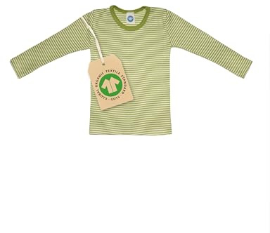 Cosilana Canottiera per bambini a maniche lunghe, in 70% lana proveniente da allevamento biologico controllato e 30% seta, Verde a righe, 104