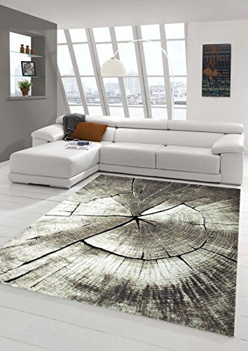 Teppich-Traum moderner Wohnzimmerteppich Holzstamm Teppich Baum Optik in braun beige Größe 160x230 cm