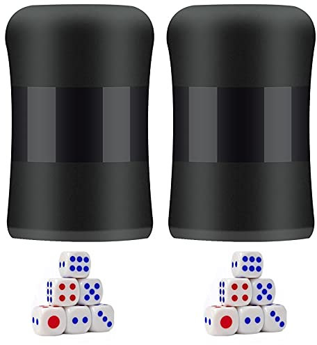 Würfelbecher, Würfelbecher, Casino-Spiel, einteilig, schwarzer Kunststoff, inkl. 2 Tassen und 12 Würfel