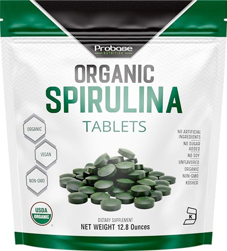 Probase Nutrition Organic Spirulina Supplement, 3000MG Per Serving, 720 Tablets (4 Month Supply), No Filler & Non-GMO, Rich in Vegan Protein, Vitamins & Prebiotics, Premium Spirulina Pills