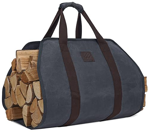 Willow Weave Canvas Log Carrier Log Holder Firewood Carrier Log Tote with Handle Pad for Easy Carrier, Grey