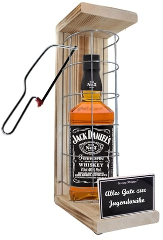 Whiskey J.Daniel Geschenk zur Jugendweihe Eiserne Reserve Gitterkäfig Text s/w Alles Gute zur Jugendweihe Bourbon Whisky (1 x 0.70 l)