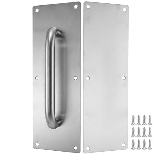 DOITOOL 2 Pcs Poignée de Porte Coulissante et Plaque de Poussée en Inox, 30x10cm Poignée de Tirage pour Porte Intérieure, Garage, Grange, Bureau, Commerciale Avec Vis