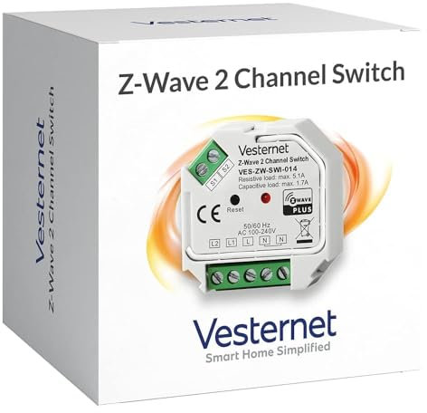 Vesternet Z-Wave 2 Channel Switch Module (Neutral Required) | Smart Home Control Dual Output In-Wall Switch Module with Energy Monitoring | Compatible with Home Assistant, SmartThings & Hubitat
