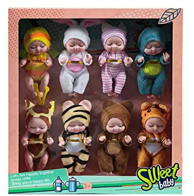 Uposao Mini Reborn Puppen 8 Stück Realistische Babypuppe mit Kleidung Set Mini Newborn Reborn Baby Minipüppchen für Kleinkinder Kinder Mädchen ab 3 Jahren