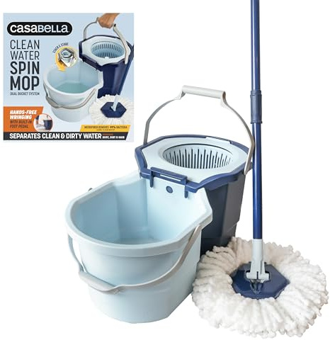 Casabella Clean Water - Mopa giratoria de Microfibra con Sistema de 2 Cubos, Azul/Blanco