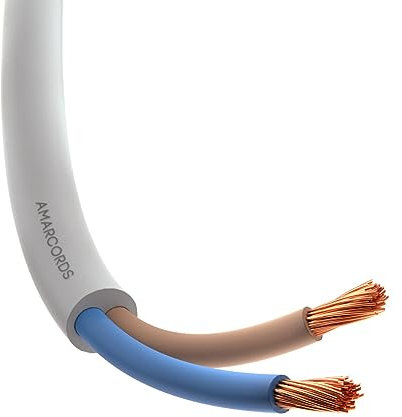 Amarcords - Cavo elettrico bipolare sezione 2x0,75mm colore BIANCO. Cavo di alimentazione tondo tipo H05VV-F, 5 metri