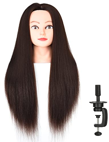 PARXITN Trainingsköpfe Hairdresser Schaufensterpuppenkopf mit 20 Zoll/50 cm Natürliches Braun Haar Haarpraxis Puppenkopf für Kinder Haar Styling