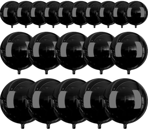 PartyWoo Black Foil Balloons 20pcs Different Sizes Pack of 22 15 10 Inch Large Round Foil 4D Inflatable Mirror Ball Mylar Balloons for Halloween Graduation Birthday Retirement Party Decorations